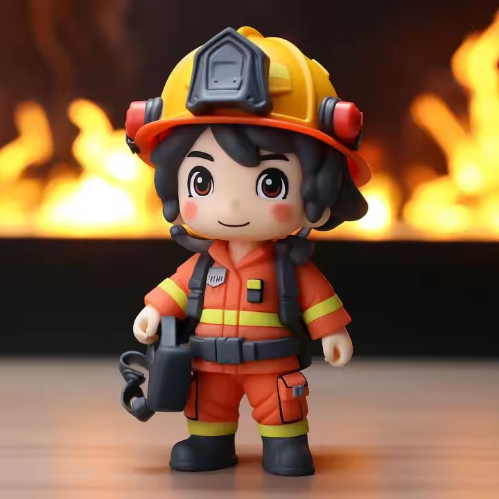 Custom cartoon firefighter PVC figure in 3D design