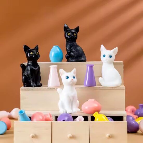 Black and White Cat Resin Figurine Home Decor