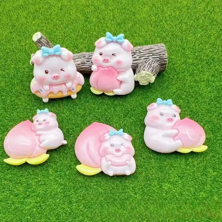 Pink Hugging Peach Pig Resin Toy Figurine