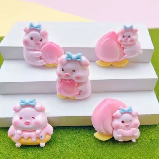 Pink Hugging Peach Pig Resin Toy Figurine