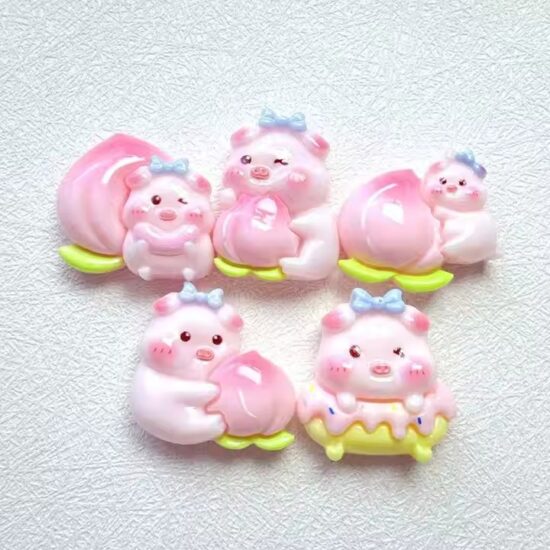 Pink Hugging Peach Pig Resin Toy Figurine
