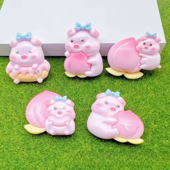 Pink Hugging Peach Pig Resin Toy Figurine