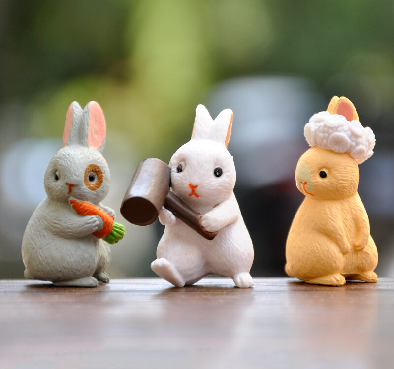 Cute Cartoon Bunny Resin Toy for Kids and Home Decor